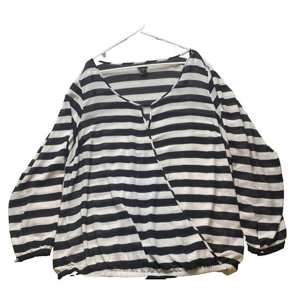 Torrid Shirt Womens 4 4X Black White Chiffon Striped Wrap Boho Tunic Blouse Plus - Picture 1 of 10